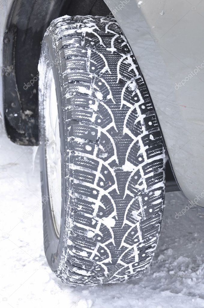 Car wheel in winter
