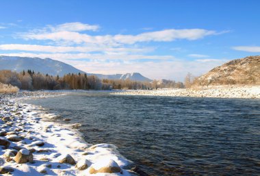 Winter landscape with Katun river at Altai mountains