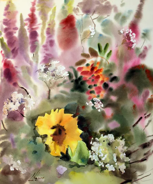 Aquarellmalerei der schönen Blumen. — Stockfoto