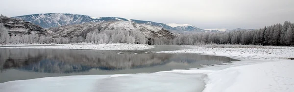 stock image Winter landscape with river in mountains