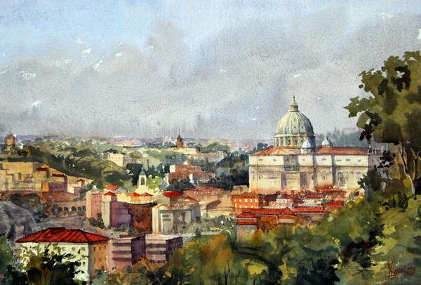Paesaggio urbano romano con vista sulla Cattedrale di San Pietro e sul Vaticano — Foto Stock