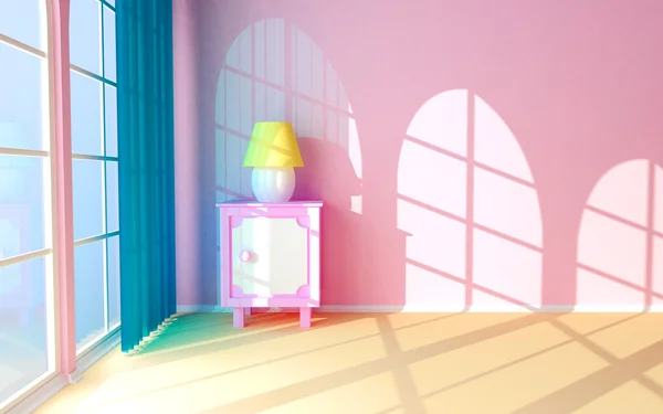 Розовая тумбочка у окна — стоковое фото