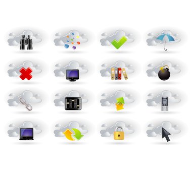 Cloud network icons set clipart