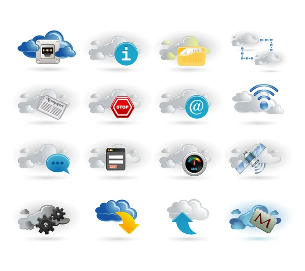 Ensemble d'icônes réseau Cloud — Image vectorielle
