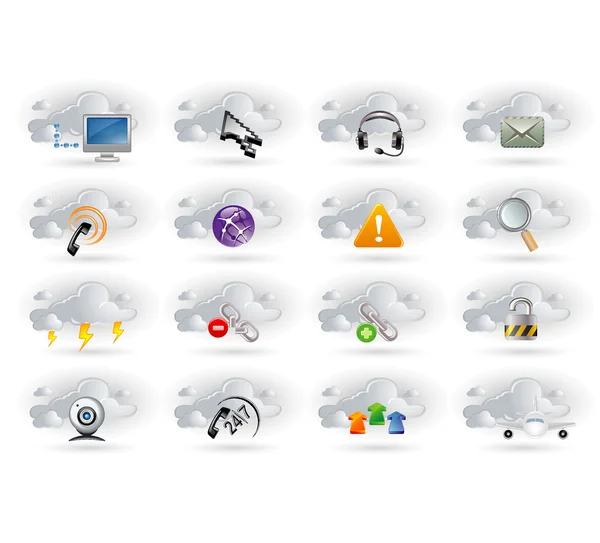 Conjunto de ícones de rede na nuvem —  Vetores de Stock