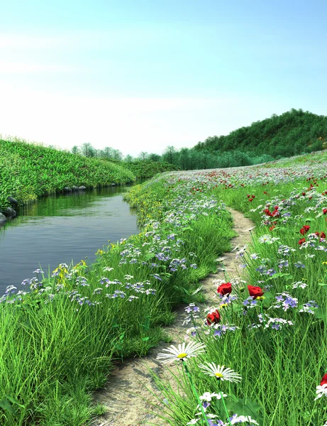 Stock image Pathway and river in the middle of the country