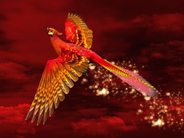 Phoenix through a red sky
