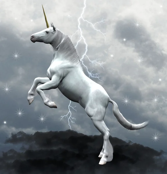Unicorn over de wolken — Stockfoto