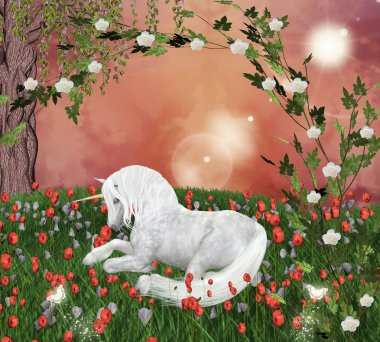 Unicorn in an enchanted meadow clipart