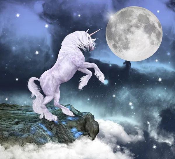 Beautiful unicorn over a rock — Stock Photo, Image