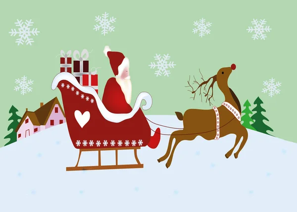Scena di Natale con renne e slitta — Vettoriale Stock