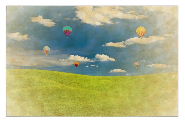 Heißluftballon-Bild auf Altpapier — Stockfoto