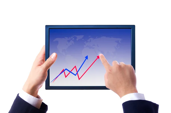 Hand bring up the graph on touch pad — Stock Photo, Image