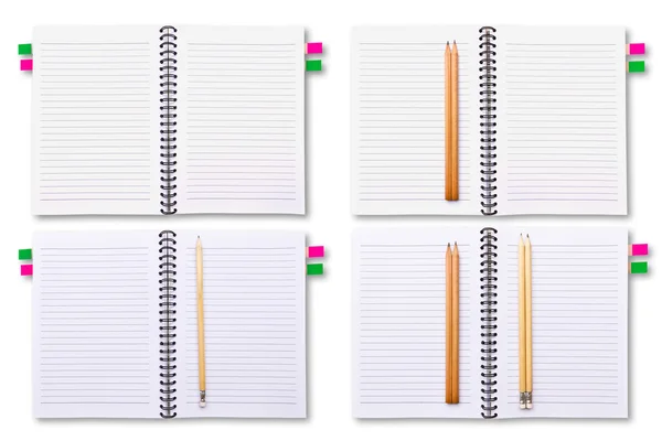 Beyaz notebook ve izole kalem — Stok fotoğraf