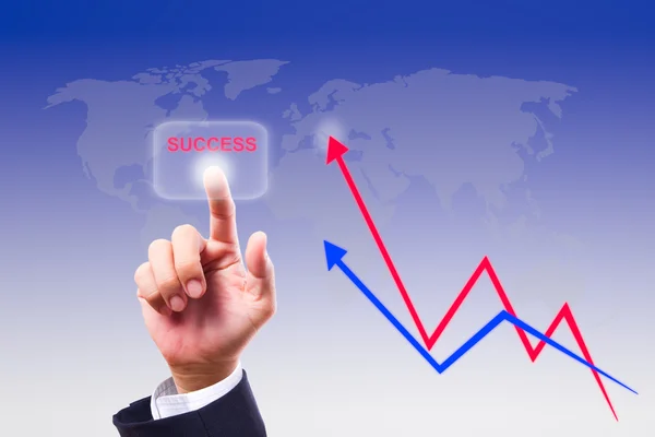 Hand pushing success button and graph — Stock Photo, Image