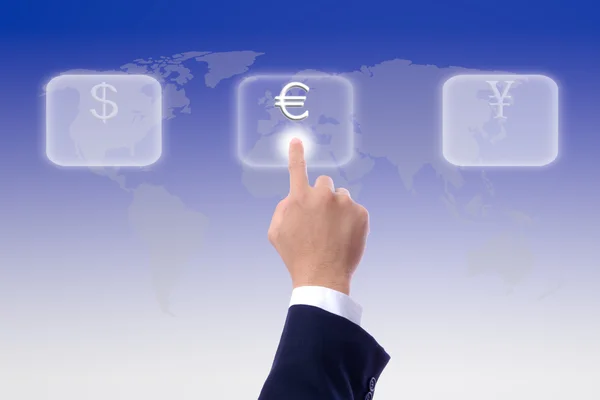 Business man hand press euro sing button — Stock Photo, Image