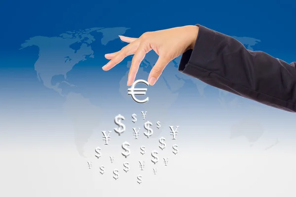 Hand ta upp stora eurotecknet — Stockfoto