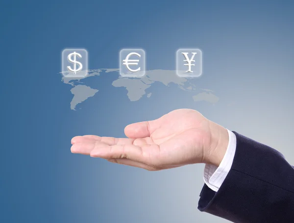 Money sign on business man hand — Stock Photo, Image