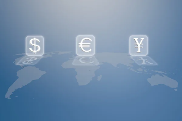 Signo de dinero en el mapa mundial — Foto de Stock