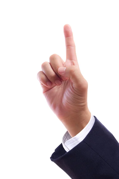 Biznes człowiek ręka wskazując palec odizolowany — Zdjęcie stockowe