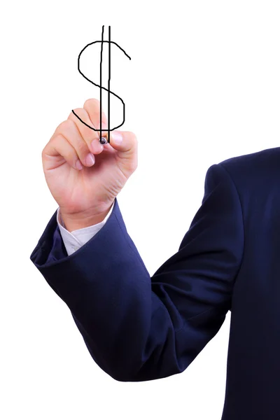 Business man hand drawing dollar sign isolated — Stock Photo, Image