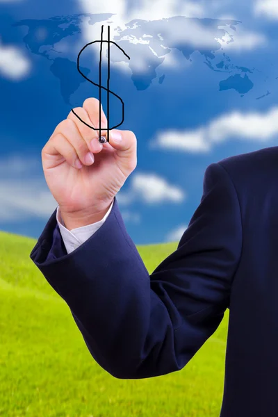 Homem de negócios mão desenho sinal de dólar — Fotografia de Stock