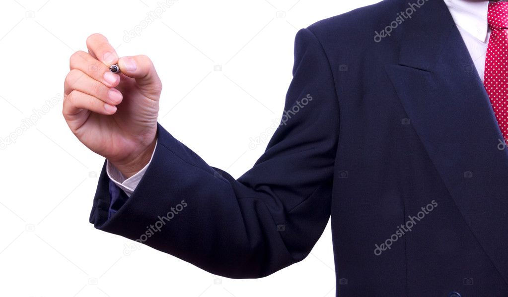 Business man hand holding pen isolated