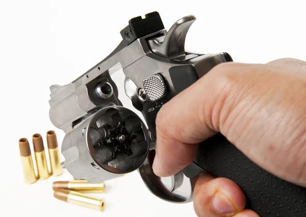 Leere Buchse des Revolvers isoliert auf weißem Hintergrund — Stockfoto