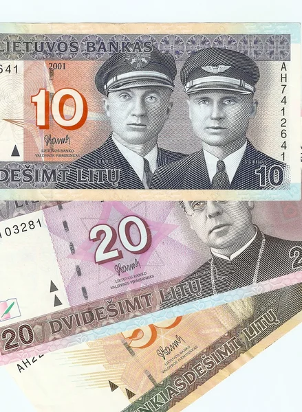 Lithuanian banknotes, 10, 20 and 50 Lithuanian litas. — Stock Photo, Image