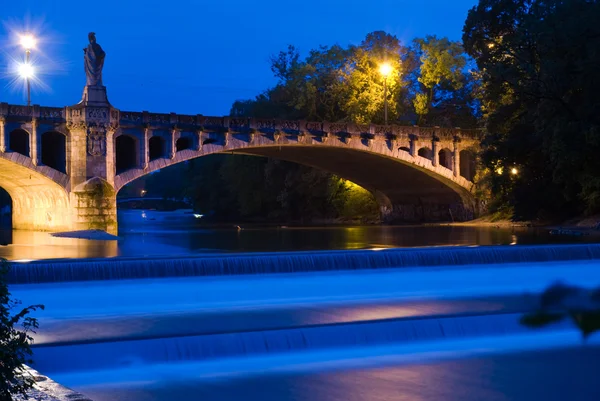 Isar river in munich at night Stock Image