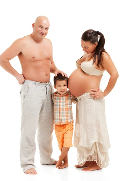 Boldog terhes nő, a fiú és a férj — Stock Fotó