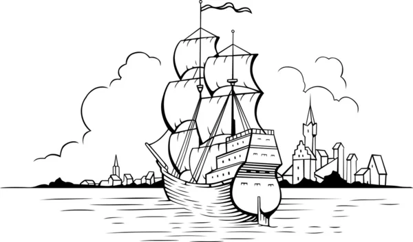 Segelboot und Stadt — Stockvektor