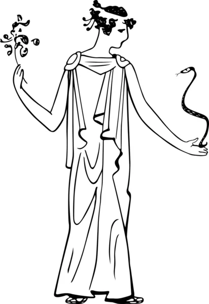 Señora con serpiente y flor — Vector de stock