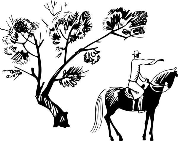 Horseman and tree — Stock Vector