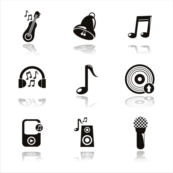 Iconos musicales negros — Vector de stock