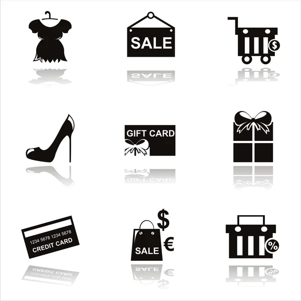 Iconos negros de compras — Vector de stock