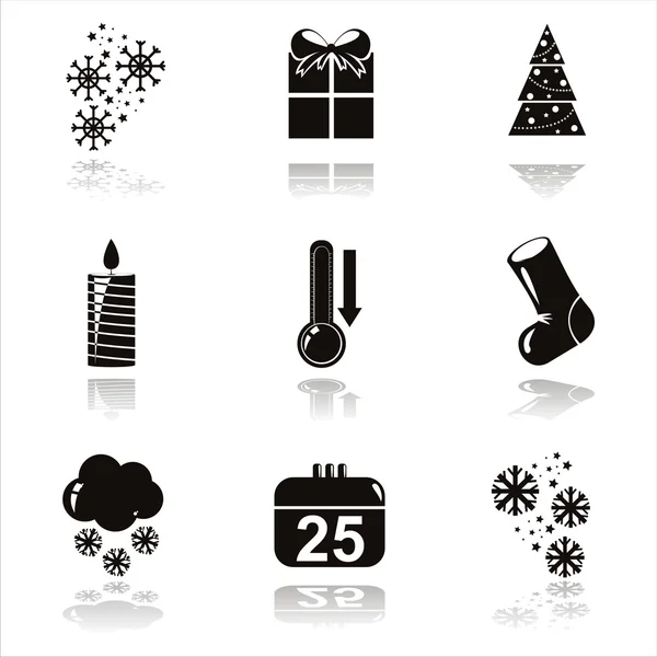 Zwarte Kerst iconen — Stockvector