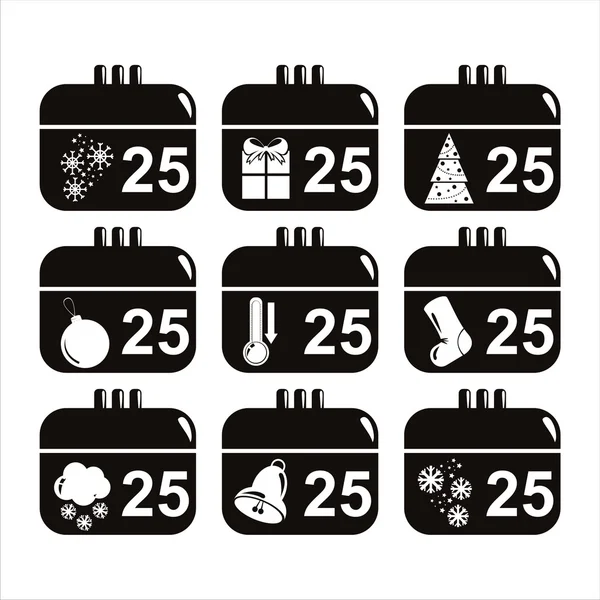 Black christmas calendar icons — Stock Vector