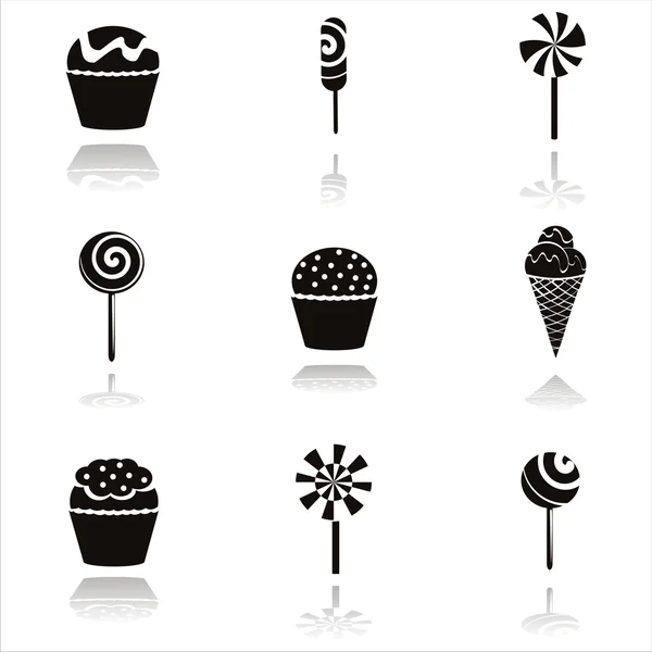 Icônes desserts noirs — Image vectorielle