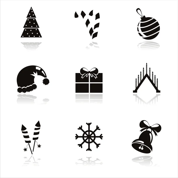 Zwarte Kerst iconen — Stockvector
