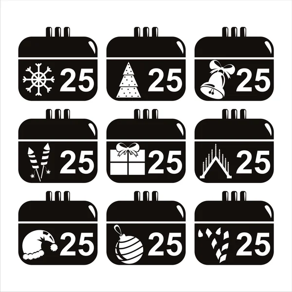 Iconos de calendario de Navidad negro — Archivo Imágenes Vectoriales
