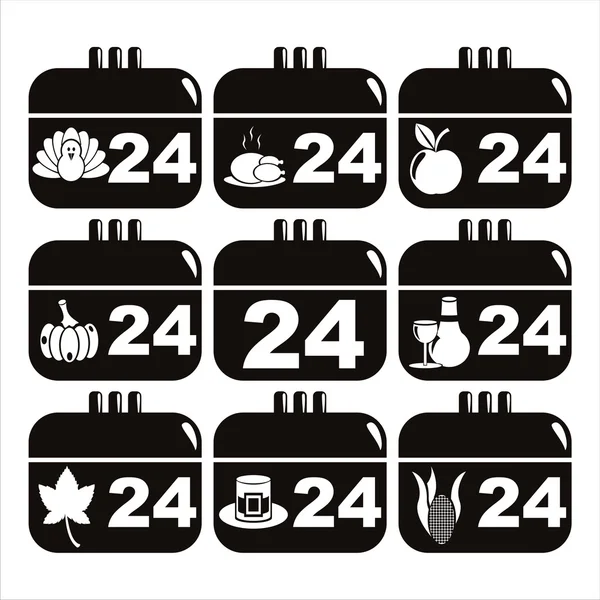 Zwarte Dankdag kalender iconen — Stockvector