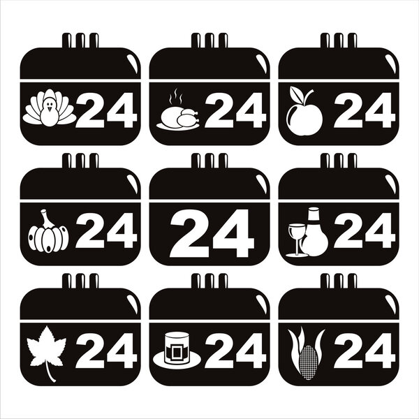 Black thanksgiving day calendar icons
