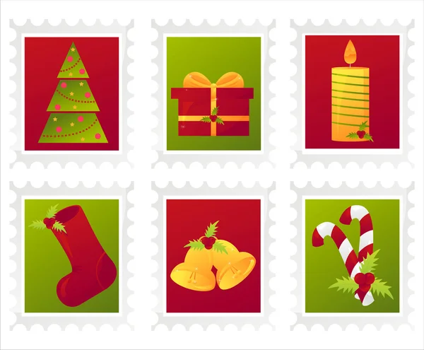 Цветные рождественские почтовые марки — стоковый вектор