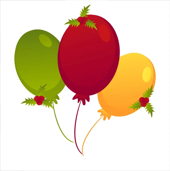 Χριστούγεννα χρωματιστά μπαλόνια με μούρα — Διανυσματικό Αρχείο