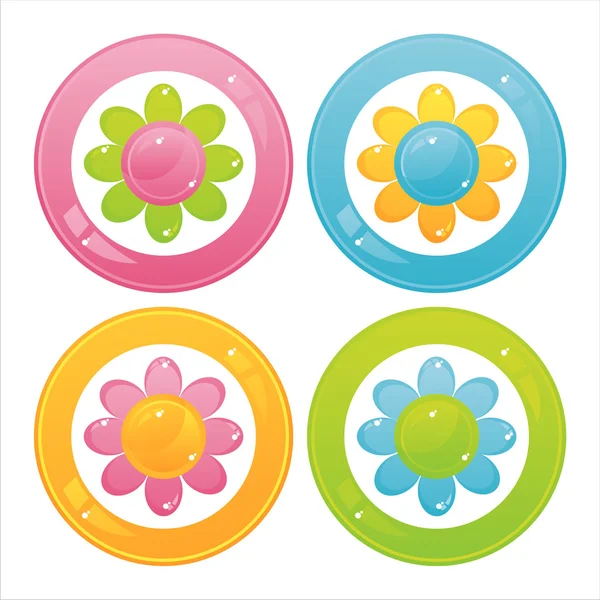 七彩花朵按钮 — 图库矢量图片
