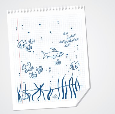 Deniz altında illüstrasyon doodle