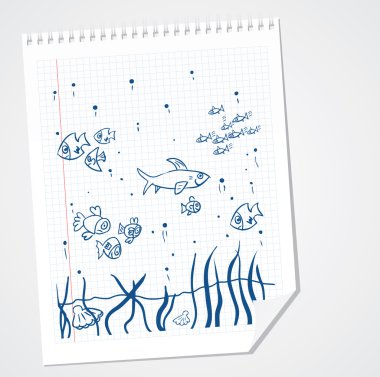 Under the sea doodle illustration clipart