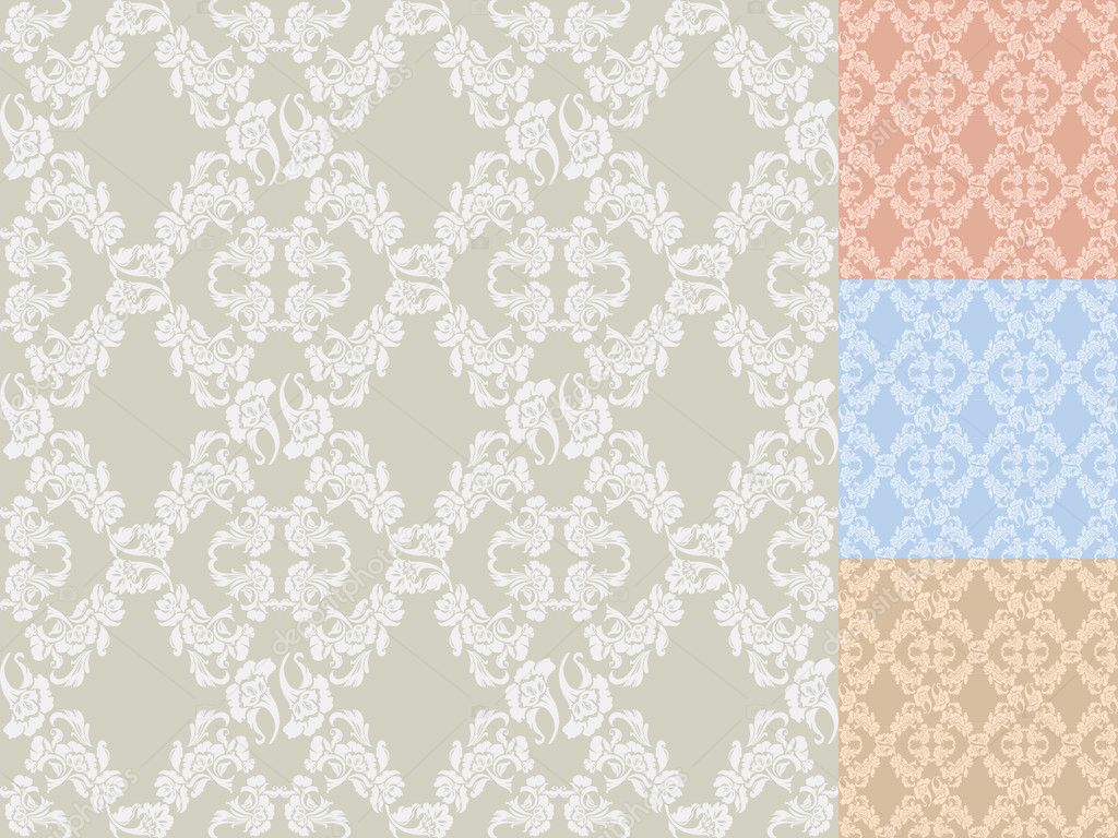 Seamless background flowers, floral pattern colored set