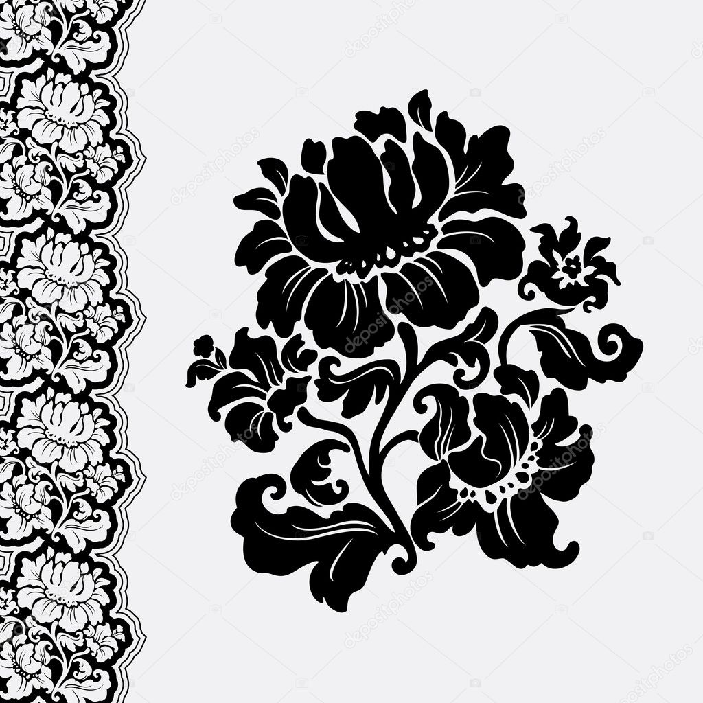 Flower and border lace, design element